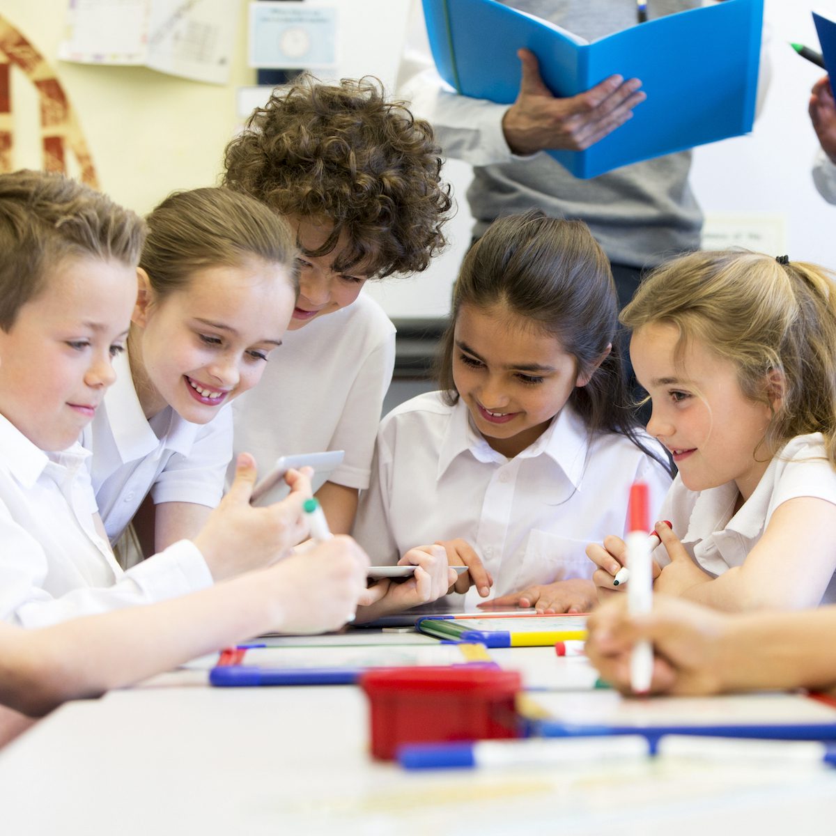 A,Group,Of,School,Children,Can,Be,Seen,Working,On