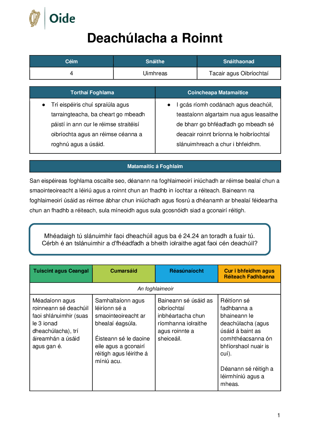 Deachulacha a Roinnt Ceim 4 Tacair agus Oibriochtai pdf