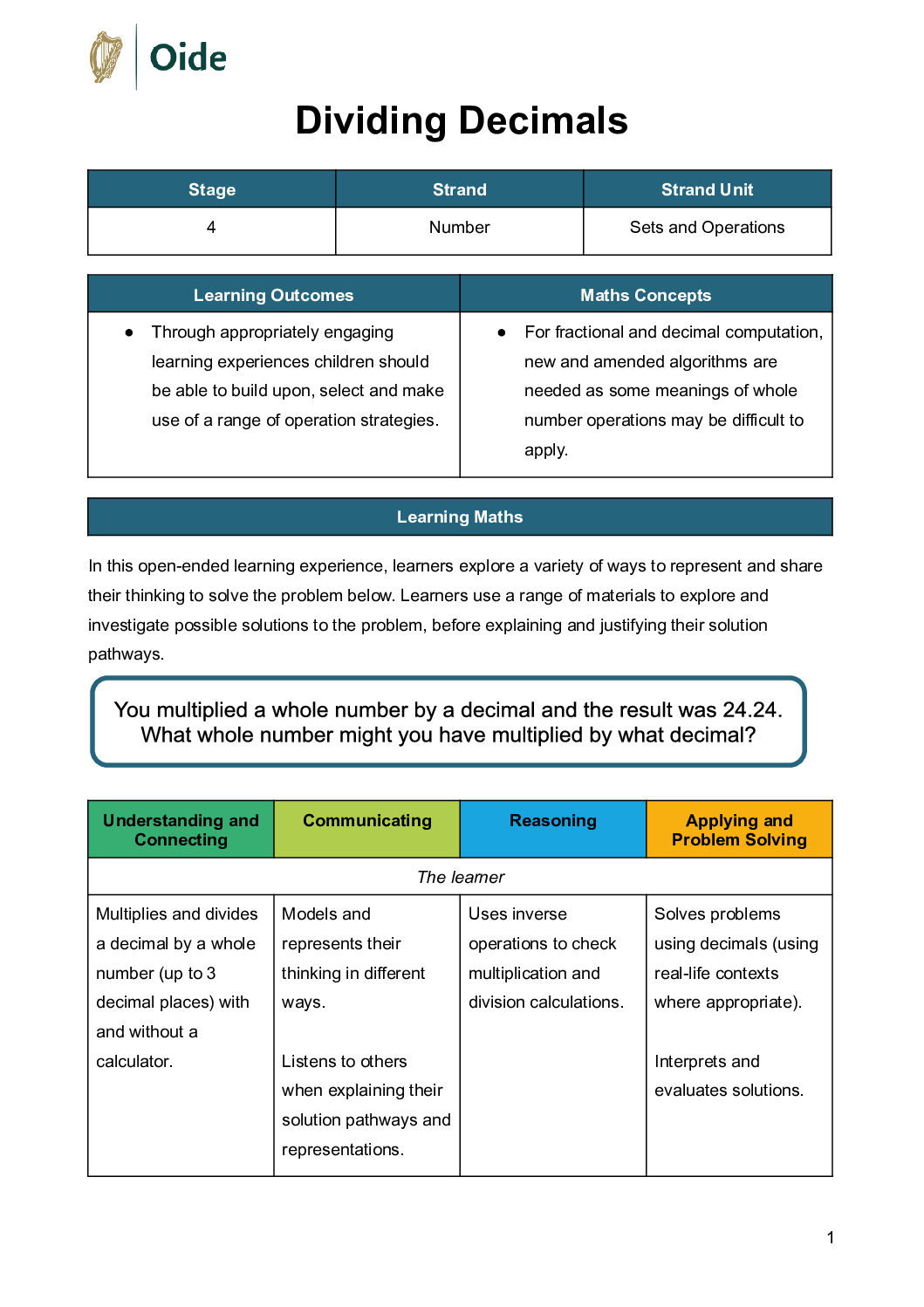 Dividing Decimals Stage 4 Sets and Operations pdf