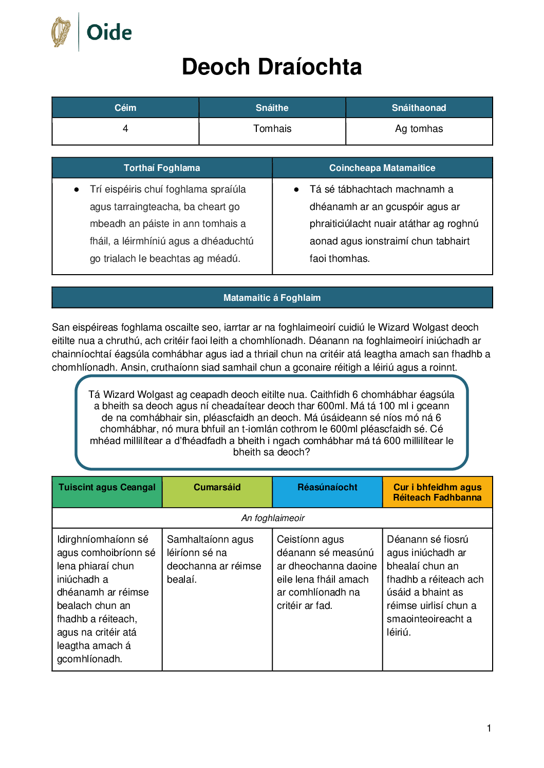 Deoch Draiochta Ceim 4 Ag Tomhas pdf