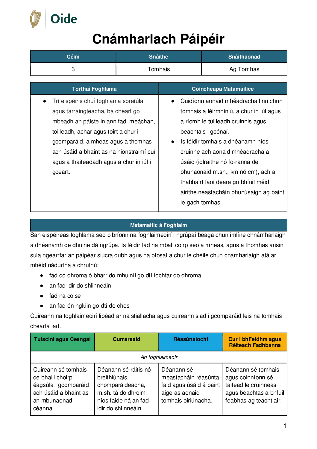 Cnamharlach Paipeir Ceim 3 Ag Tomhas 1 pdf