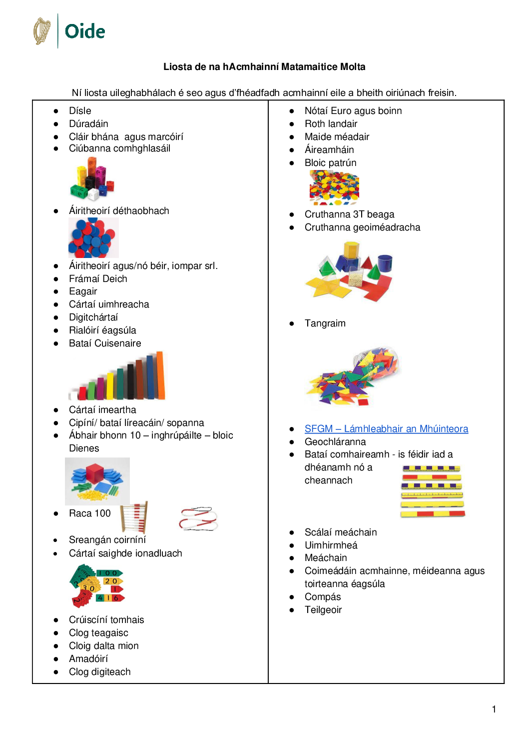 Liosta de na hAcmhainni Matamaitice Molta pdf