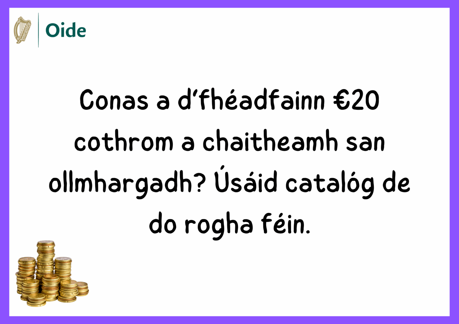 (Irish) Spend €20 Gaeilge