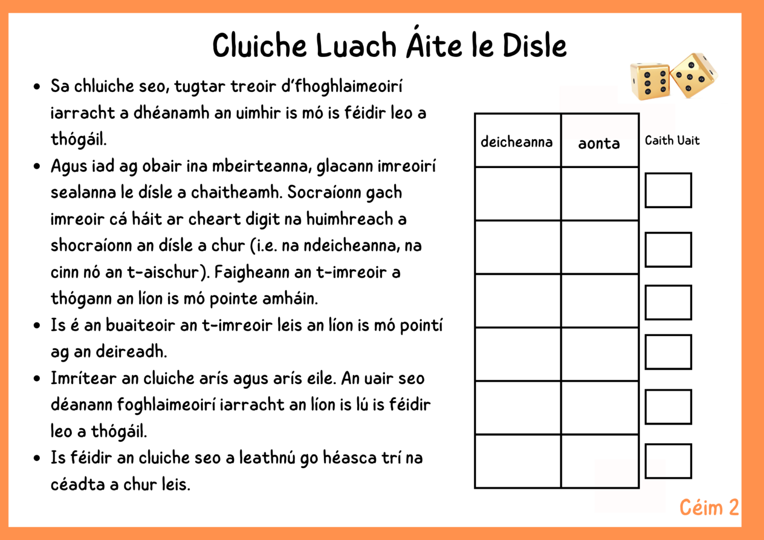 Cluich Luach Áite le Disle